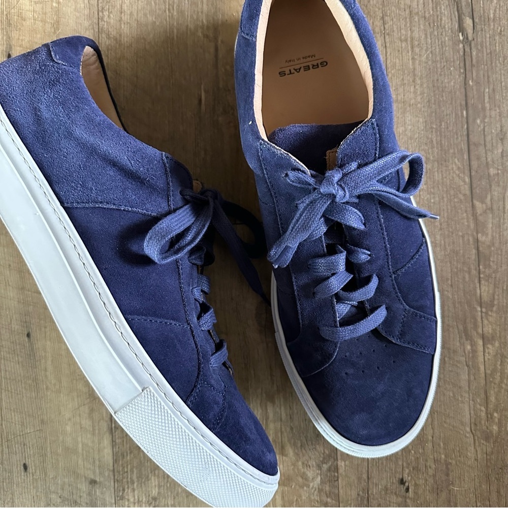 Greats Blue Suede Leather Low Sneakers